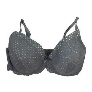 Pure Beauty Size 44D Bra Rene Rofe Underwire Gray Lace Adjustable Lightly Lined
